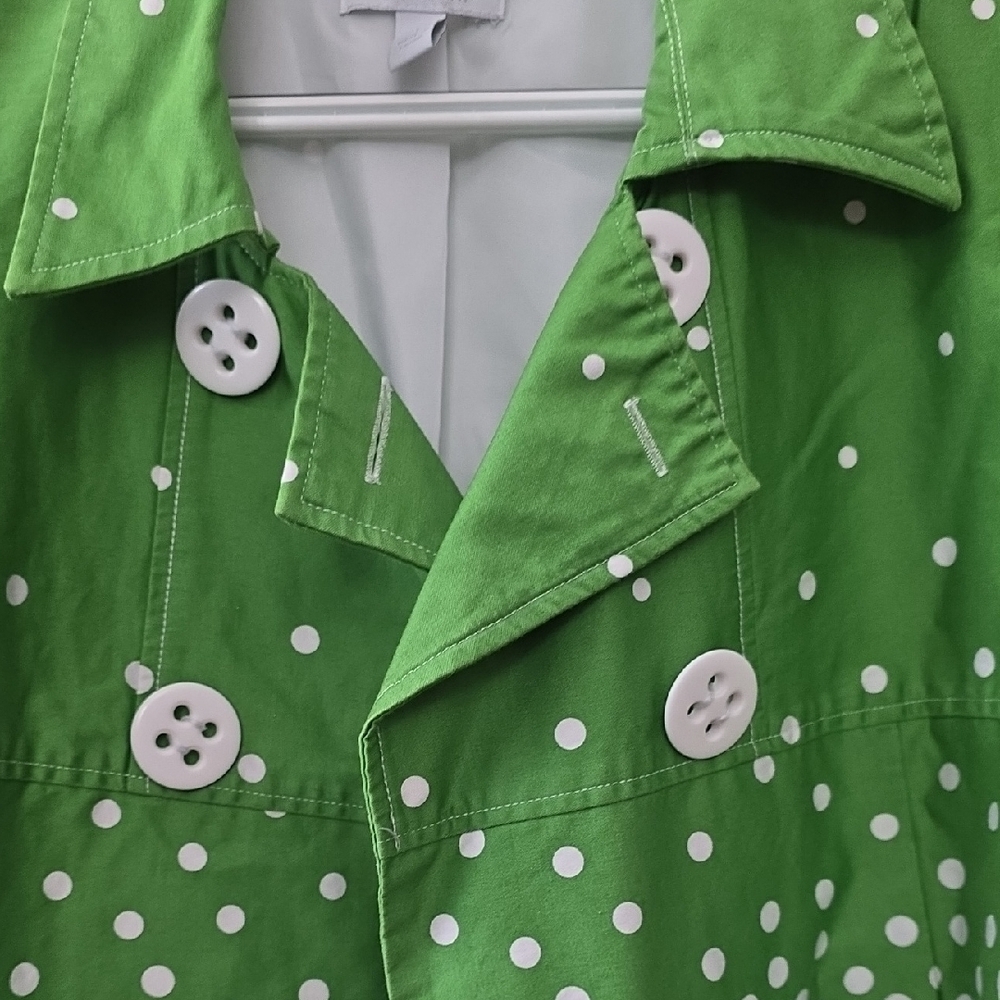 dressbarn Green and White Polka Dot Pea Coat - Picture 5 of 7